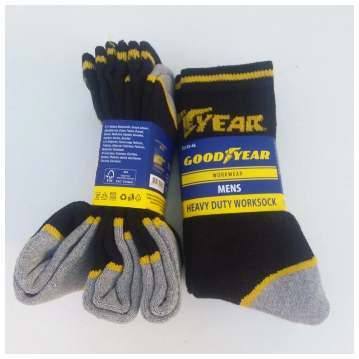Chaussettes de Travail Chaudes Goodyear (Lot de 6 Paires) - Mi-Longues Épaisses & Résistantes - 39/42 ou 43/46