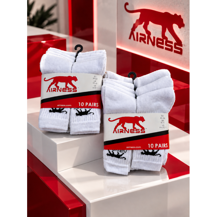Chaussettes de Sport Airness Blanches (Lot de 10 Paires) - Coton & Stretch, Confort Quotidien